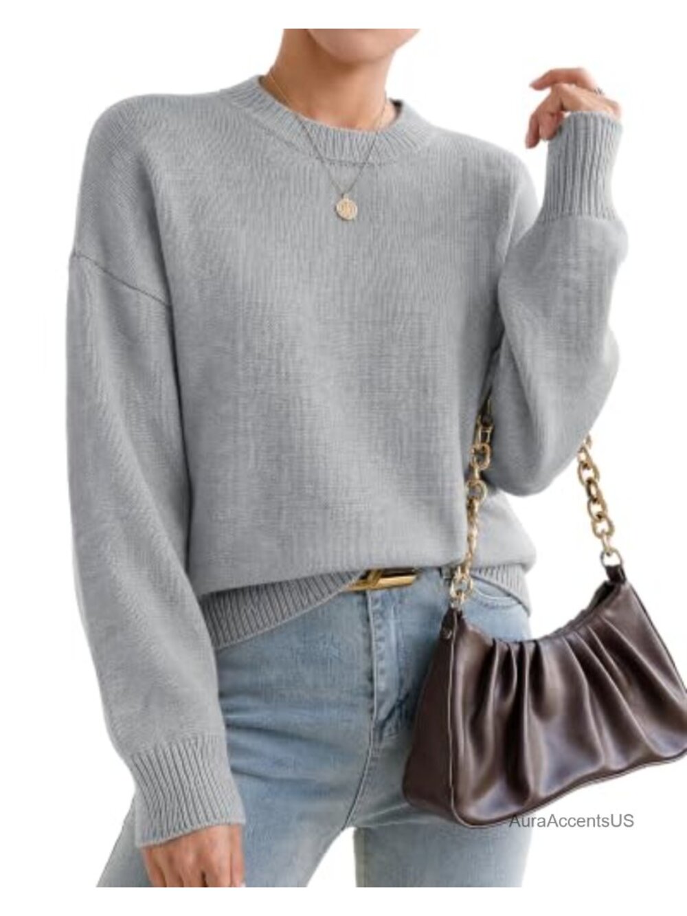 Cashmere Crewneck Oversized Pullover Sweater Womens Loose Fit Fall Winter